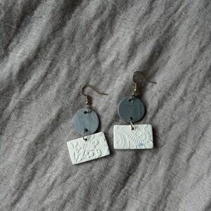 Gray and White Clay Dangle Earrings